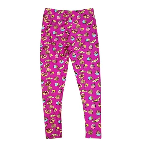 Lularoe Leggings Womens Size TC Pink Bakery Cupcake Pretzel Croissant Pull On - Picture 6 of 6